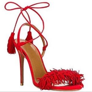 Red heeled tassel fringe sandal